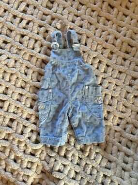 Vintage Light Blue Baby Overalls with Plane Pocket Embroidery